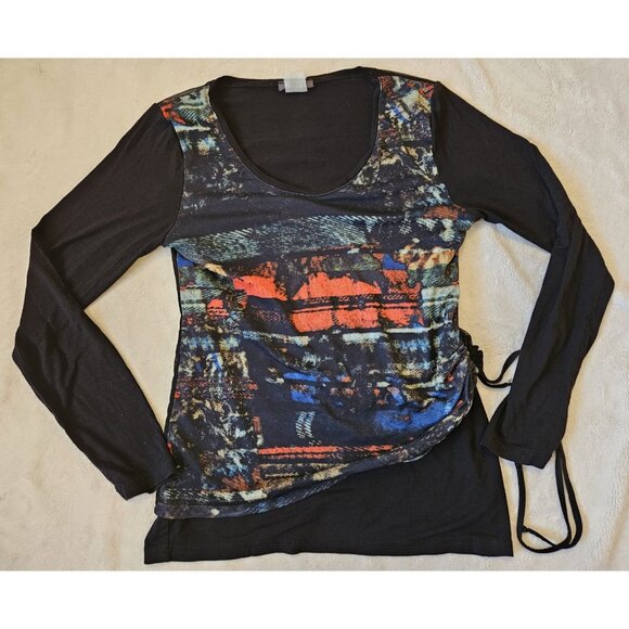 Dolcezza Womens Top Long Sleeve Small Multicolor Print Black - Picture 1 of 9